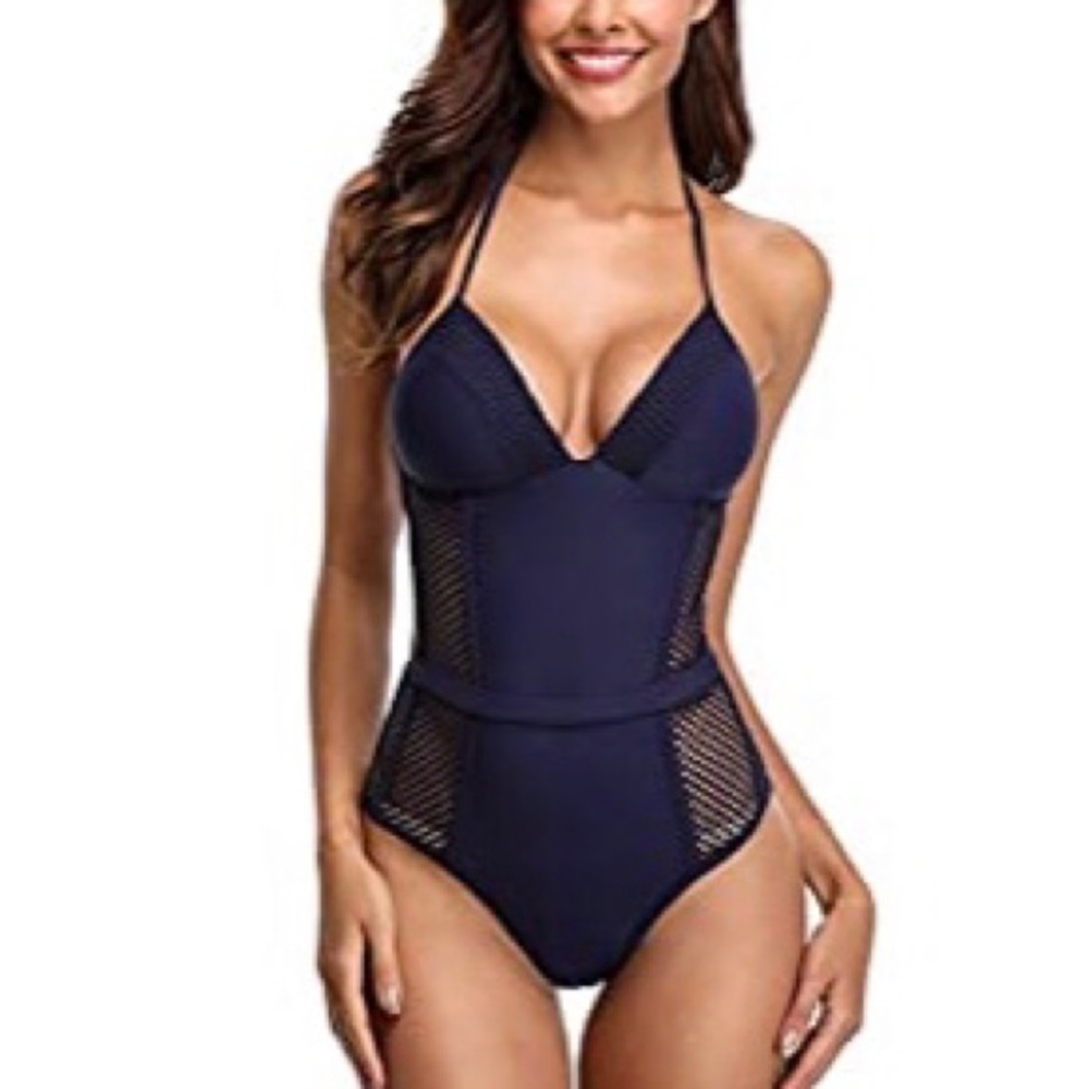 NWT Navy Mesh Tummy Control One Piece Swimsuit